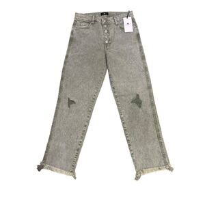 7 For All Mankind High Waist Crop Straight‎ Leg Distressed Jeans 29 NWT
